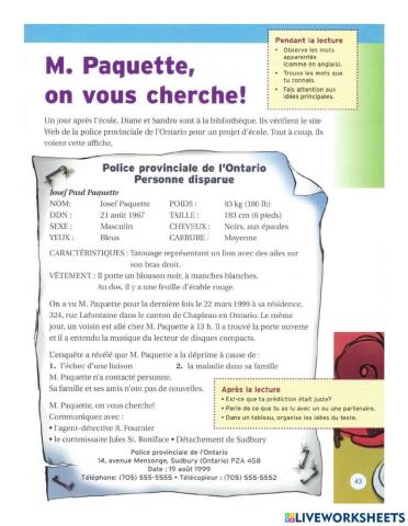 M. Paquette, on vous cherche!