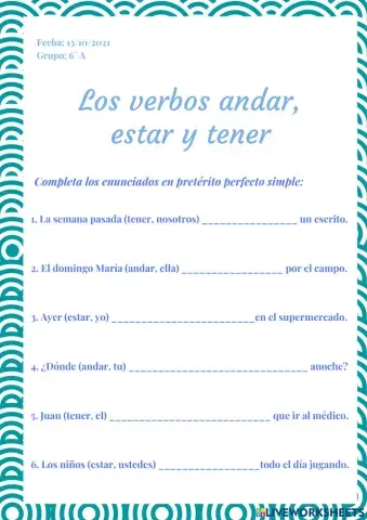 Los verbos andar, estar, tener