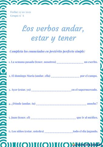 Los verbos andar, estar, tener