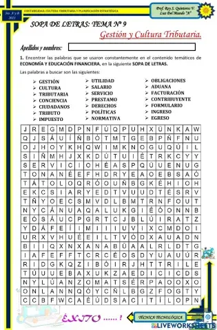 SOPA DE LETRAS : GESTIÓN Y CULTURA TRIBUTARIA