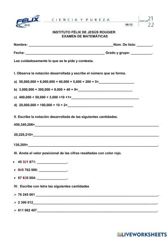 Examen de matemáticas