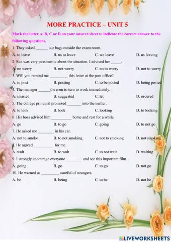 Grade 11 -More practice – Unit 5