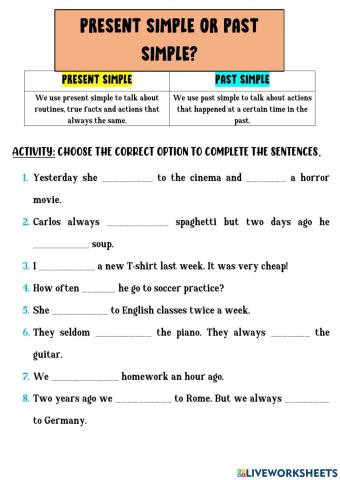 Simple present tense vs. past tense