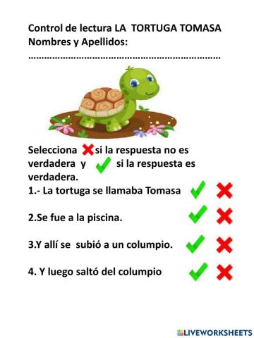 La tortuga tomasa control de lectura