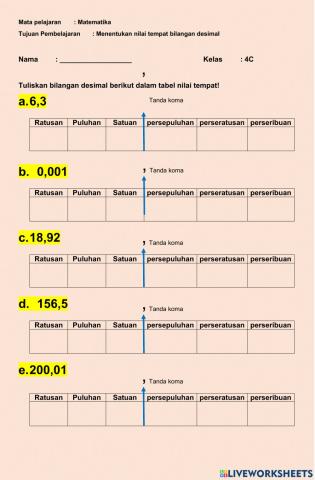 Nilai tempat desimal