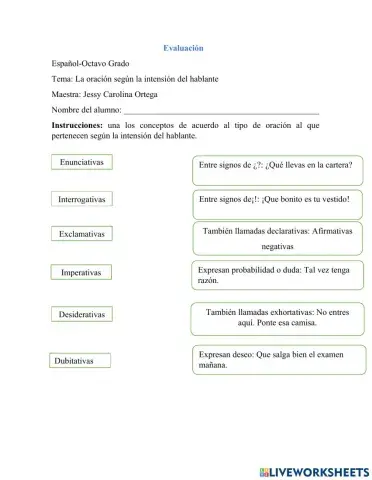 La oración según la intensión del hablante