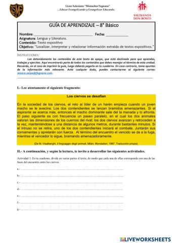 Guía de aprendizaje - Octavo básico