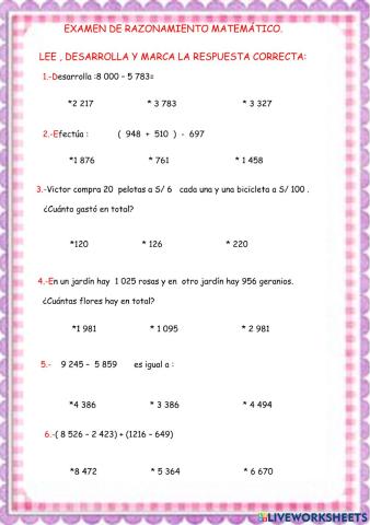 Examen de razonamiento matemático