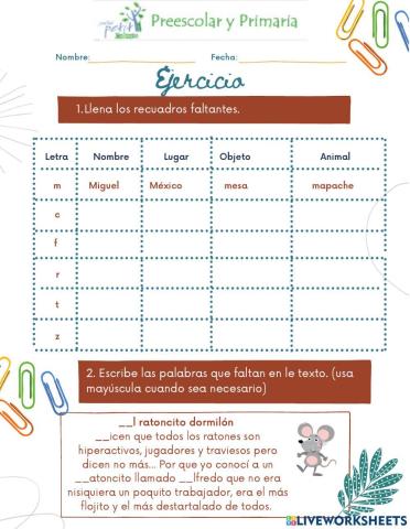 Palabras con mayúsculas