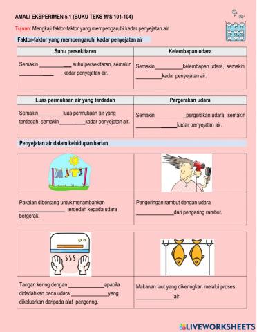 Amali eksperimen 5.1 faktor mempengaruhi penyejatan air