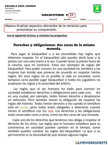 Guía 24. Lenguaje 6A-B.