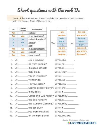 Verb be - short questions