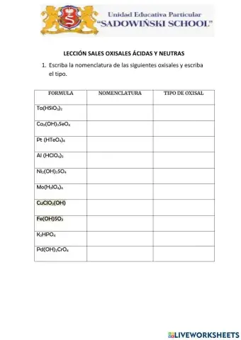 Lección sales ácidas y básicas