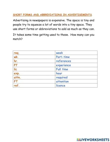 Short forms and abbreviations in ads