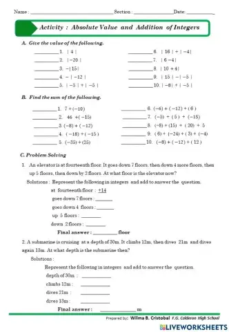 Absolute value and addition of integers