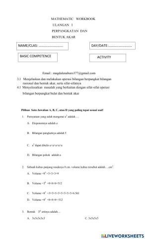 Ulangan I Bilangan Berpangkat Dan Bentuk Akar