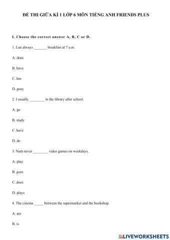 Kiểm tra giữa kì anh 6