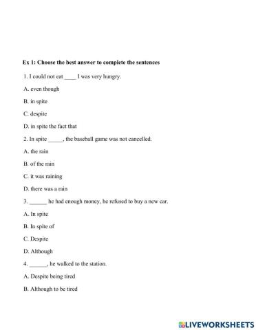 Ex on Despite, In spite of, Although, though, even though