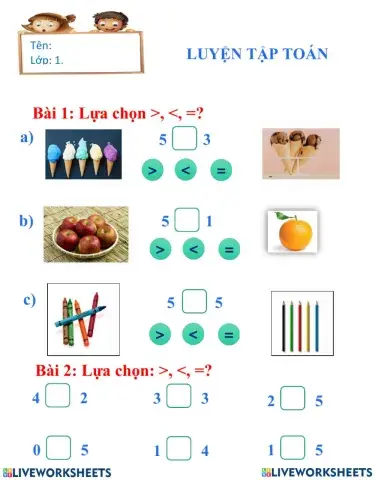 Các dấu lớn, bé, bằng