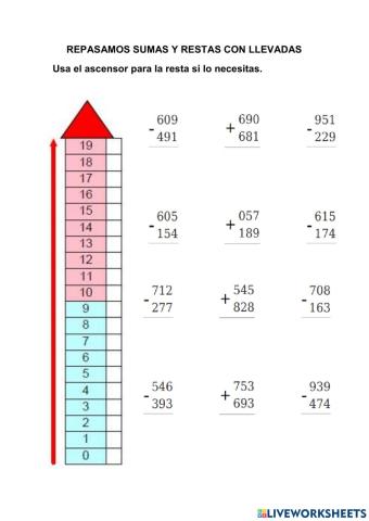 Sumas y restas con llevadas
