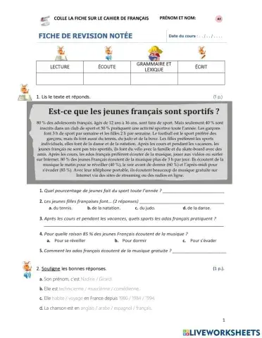 Évaluation Unité 0 Parachute - Note de classe