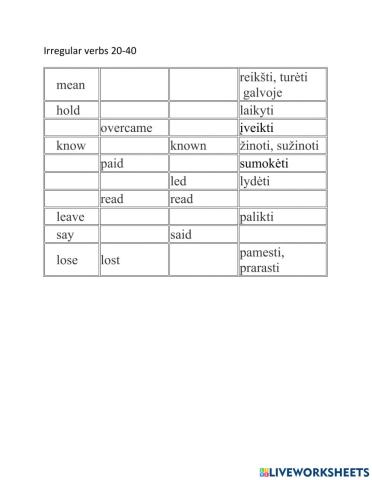 Irregular verbs