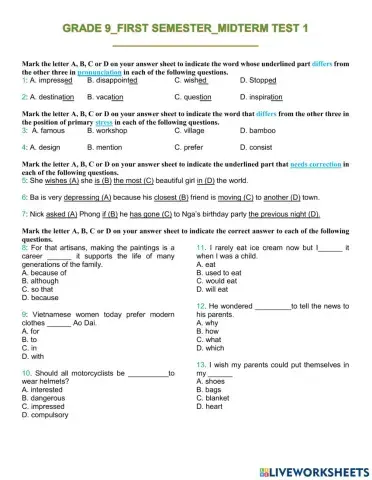 Grade 9-first semester-midterm test 1