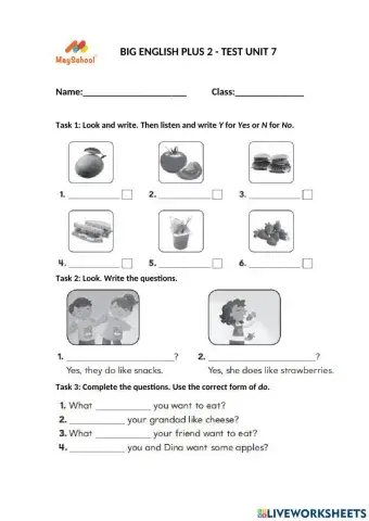 Big English Plus 2 - Test Unit 7
