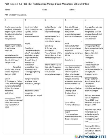 Sejarah T.3  Bab  8.2  Tindakan Raja Melayu Dalam MenanganiCabaran Barat