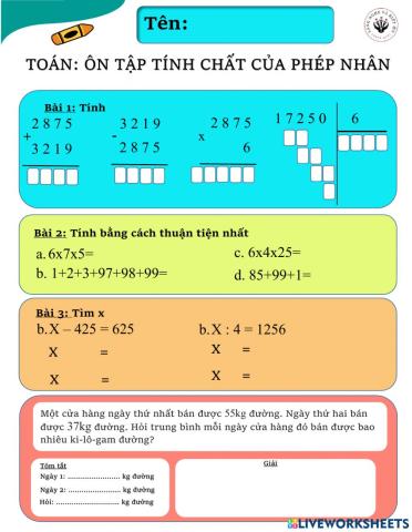 Toán: Tính chất giao hoán, kết hơp của phép nhân