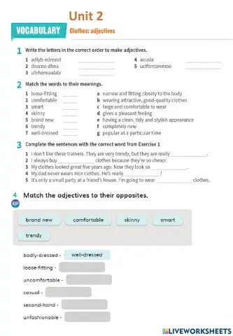 Prepare 4-Unit 2-Clothes-Adjectives