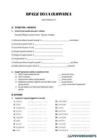 Ripasso delle grammatica - Amici d'Italia 2-7