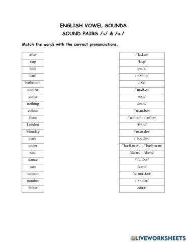 Vowel sounds - Sound pairs -ʌ- & -ɑː-