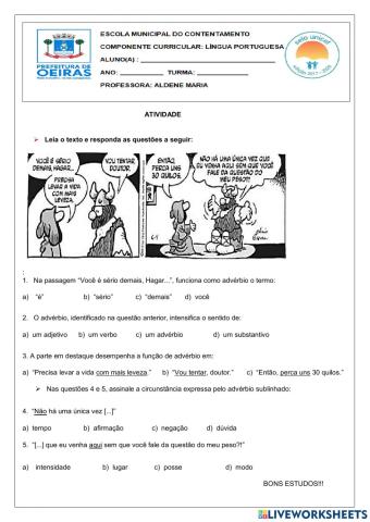 Atividade sobre advérbio