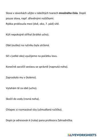 Skloňování částí lidského těla