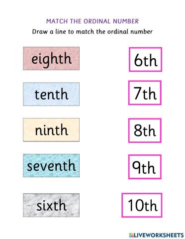 Ordinal number 6th till 10th