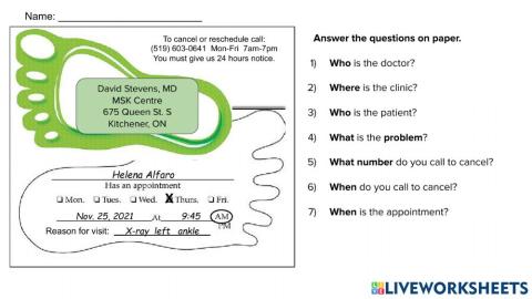 Appointment Card practice