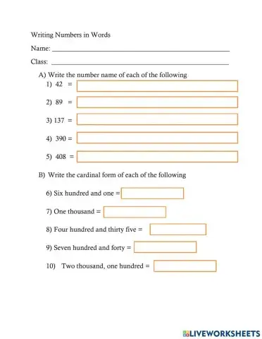 Writing Numbers in Words