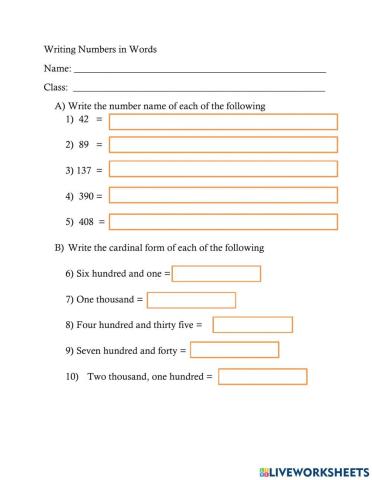 Writing Numbers in Words