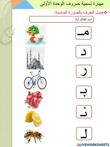 مهارة تسمية حروف الوحدة الأولى