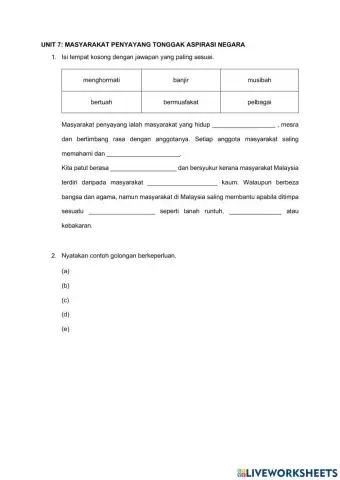 UNIT 7 masyarakat penyayang tonggak aspirasi negara