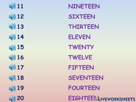 Numbers to 20