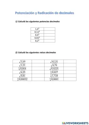 Potenciación y Radicación de decimales
