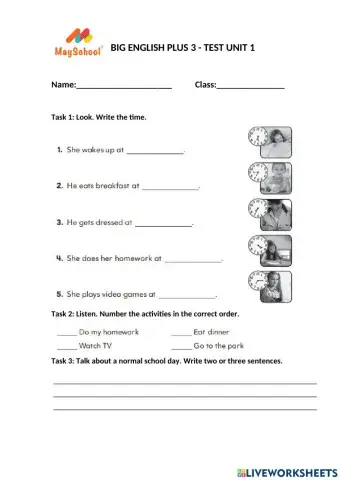 Big English Plus 3 - Test Unit 1