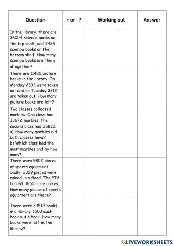 Worded addition and subtraction