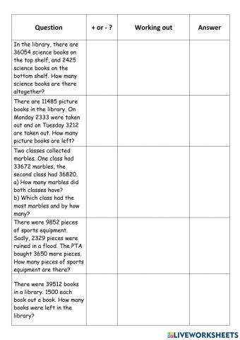 Worded addition and subtraction