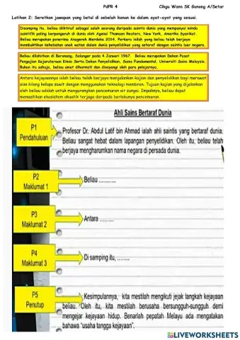 Latihan 2 : Melengkapkan Perenggan Dalam Karangan Biografi