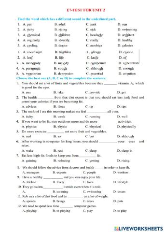 English 7- Test for Unit 2-BVV