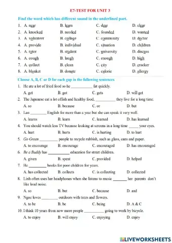 English 7-Test for Unit 3-BVV