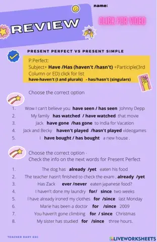 Review Stage 2 and 3- present perfect, conditionals